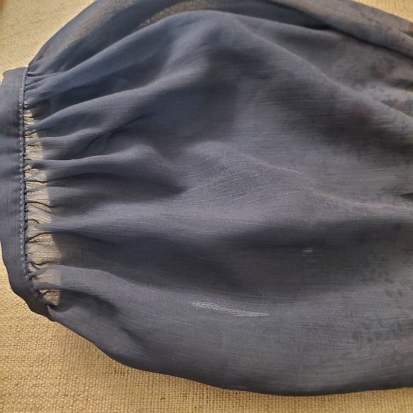 Ecru Blue Light, Airy Boho Floral Chiffon Poet Sleeve Ombre Blouse/Top XS/S - Picture 8 of 9